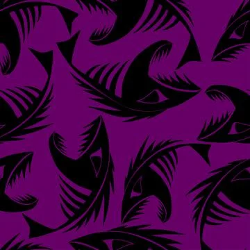 Bright seamless pattern of black graphic fish skeletons on a purple Stock Illustration