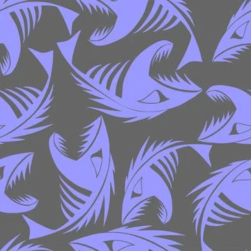 Bright seamless pattern of blue graphic fish skeletons on a gray background.. Illustrazione stock