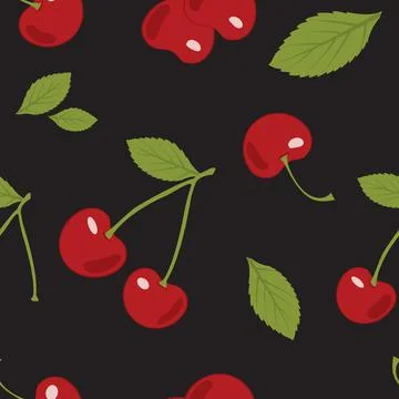 Bright seamless pattern with cherry on a black background Stock Illustration