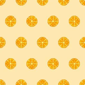 Bright seamless pattern with citrus slices in pixel art style. 스톡 일러스트