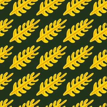 Bright seamless pattern with colored yellow leaf branches ornament. Black bac 스톡 일러스트