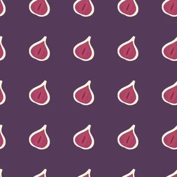 Bright seamless pattern with creative fig pink elements. Purple background. T Illustrazione stock