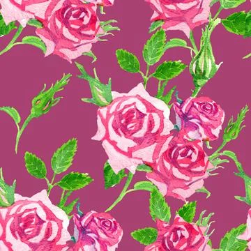 Bright seamless pattern on a dark crimson background of delicate pink waterco Illustrazione stock