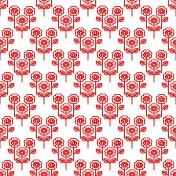 Bright seamless pattern for Easter. Red flowers on a white background. Stock Illustration