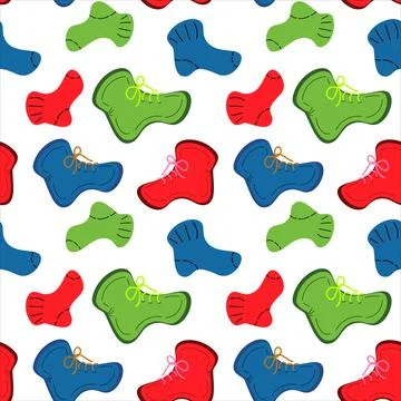 Bright seamless pattern featuring warm colorful socks and off-season boots Stock Illustration