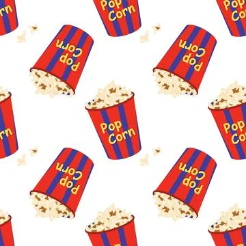 Bright seamless pattern with a festive box with popcorn Illustrazione stock