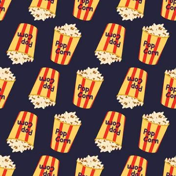 Bright seamless pattern with a festive box with popcorn Stock Illustration