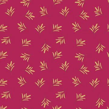 Bright seamless pattern with floral simple leaf branches ornament. Pink backg Illustrazione stock