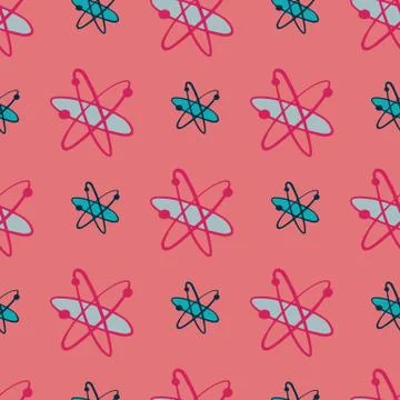 Bright seamless pattern with formula molecules shapes. Simple blue tones atom イラスト素材