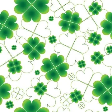 Bright seamless pattern with four-leaf clover on transparent background. Stock Illustration