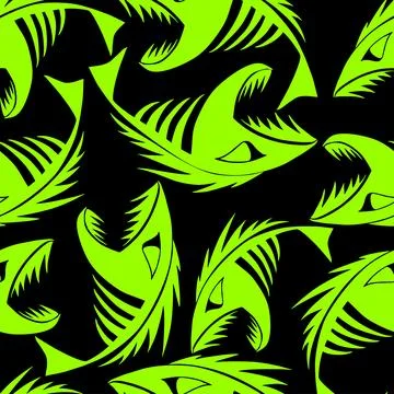 Bright seamless pattern of green graphic fish skeletons on a black Stock Illustration
