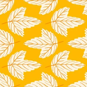 Bright seamless pattern with hand drawn light tree leaf ornament. Yellow back イラスト素材