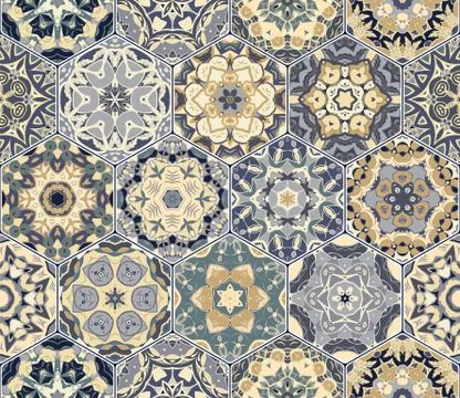 Bright seamless pattern of hexagonal tiles 스톡 일러스트