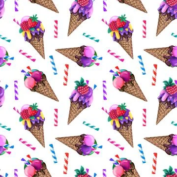 Bright seamless pattern with ice cream and sweets Stock Illustration