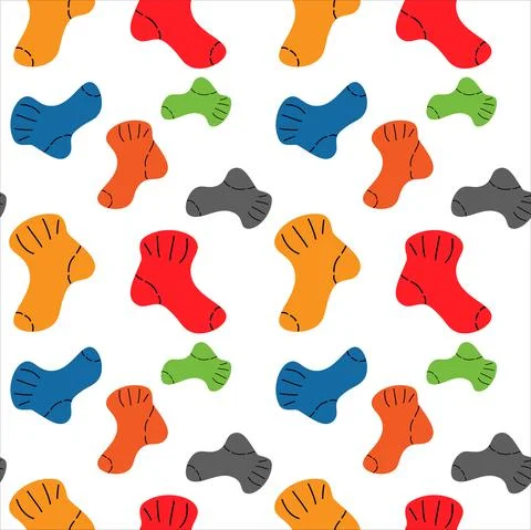 Bright seamless pattern with the image of warm bright multi-colored socks Illustrazione stock