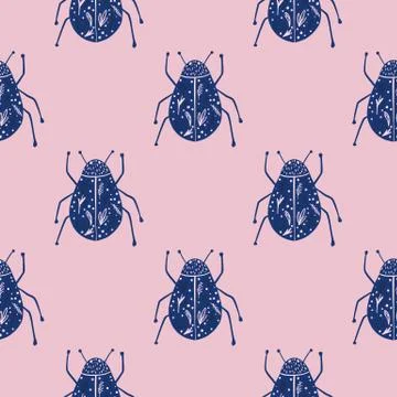 Bright seamless pattern with insect hand drawn bugs. Animal botanic artwork w Illustrazione stock
