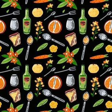 Bright seamless pattern for kitchen design, for the menu of restaurants, Stock Illustration