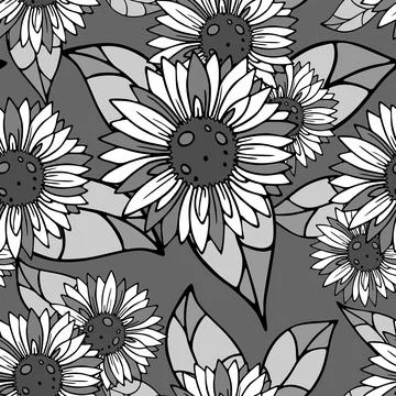 Bright seamless pattern of large black and white inflorescences on a gray Stock Illustration