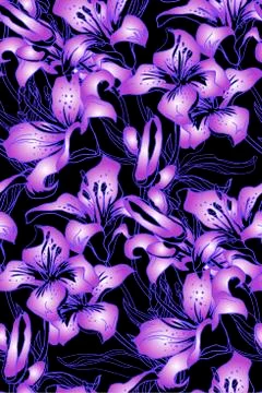 Bright seamless pattern with leaves and flowerrs of Lily drawn by hand. Stock Illustration