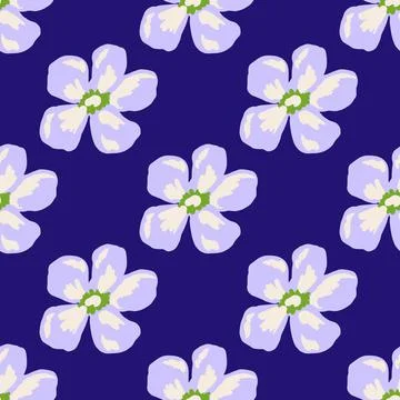 Bright seamless pattern with light blue flowers daisy ornament. Navy blue bac Stock Illustration