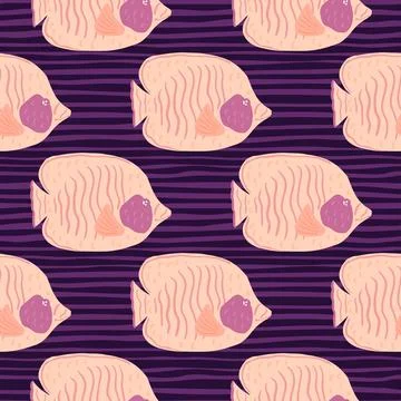 Bright seamless pattern with light pink colored butterfly fish ornament. Purp Stock Illustration