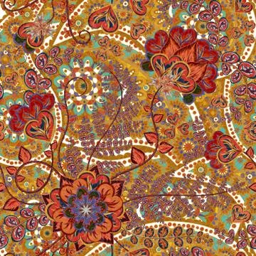 Bright seamless pattern in paisley style. Colorful floral background イラスト素材