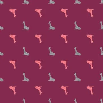 Bright seamless pattern with pink and blue colored giraffe ornament. Dark vio Stock Illustration