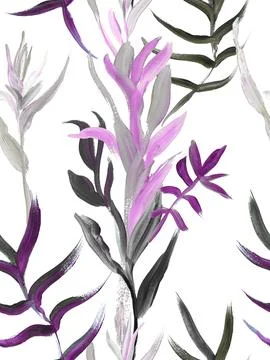 Bright seamless pattern with pink tropical flowers and leaves Stock Illustration