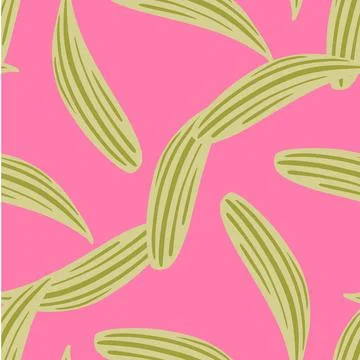 Bright seamless pattern with random leaves lily of valley. Pink background. S Stock Illustration