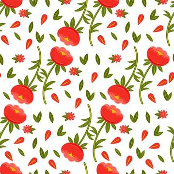 Bright seamless pattern with red flowers 12 Stock Illustration