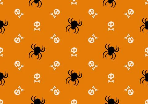 Bright seamless pattern with skull, crossbones and spiders Illustrazione stock
