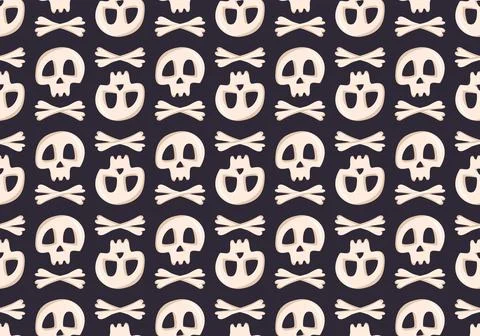 Bright seamless pattern with skulls and crossbones on a dark background Stock Illustration