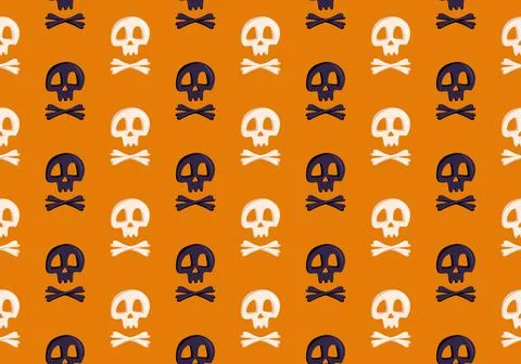 Bright seamless pattern with skulls and crossbones on a dark background Stock Illustration
