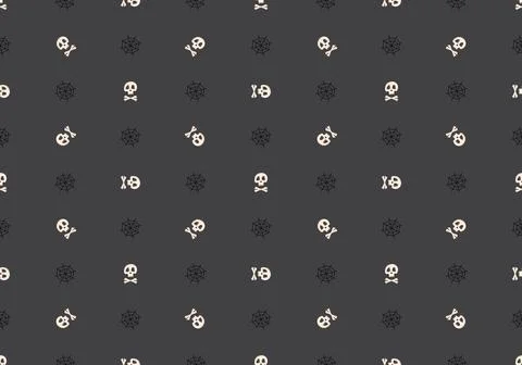 Bright seamless pattern with skulls, crossbones and spider web 스톡 일러스트