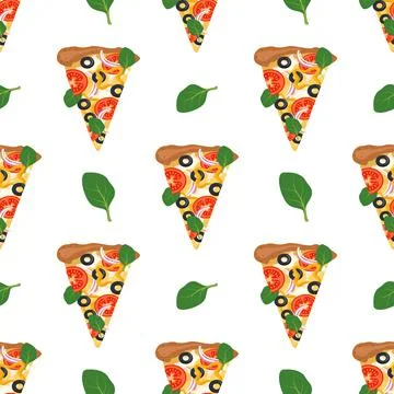 Bright seamless pattern with slices of pizza Illustrazione stock
