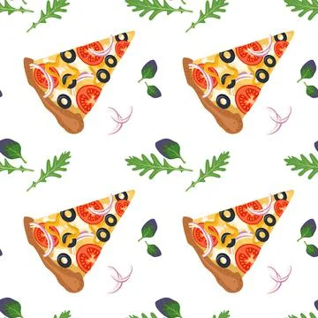 Bright seamless pattern with slices of pizza Illustrazione stock