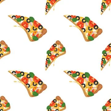 Bright seamless pattern with slices of pizza Stock Illustration