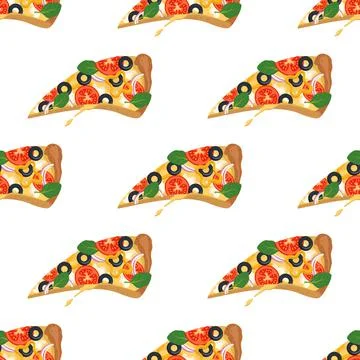 Bright seamless pattern with slices of pizza Stock Illustration