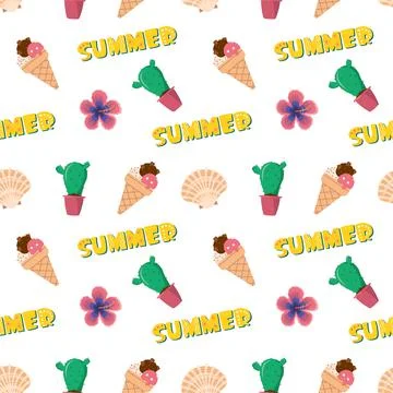 Bright seamless pattern with summer items Stock Illustration