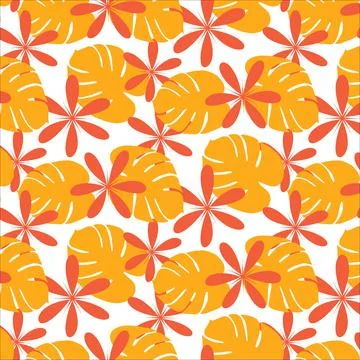 Bright seamless pattern in trendy autumn shades with hand drawn elements on a 스톡 일러스트