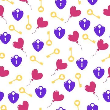 Bright seamless pattern for Valentine Day with locks, keys and heart-shaped Illustrazione stock