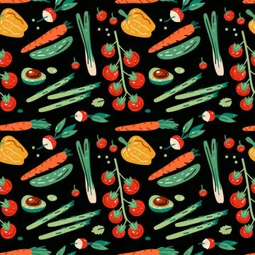 Bright seamless pattern with vegetables for kitchen design, for the menu Stock Illustration