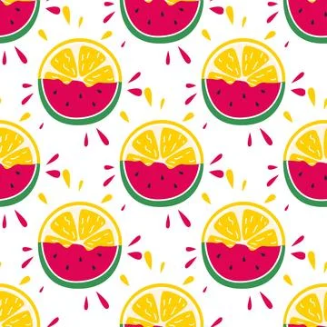 Bright seamless pattern with watermelon and lemon Stock Illustration