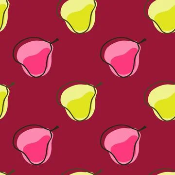 Bright seamless pattern with yellow and pink simple pear silhouettes print. S Stock Illustration
