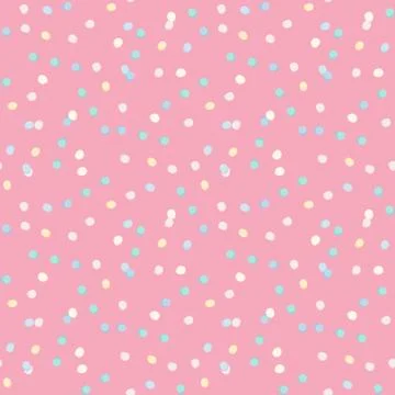 Bright seamless polka dot pattern with pink background. Blue and white colore Illustrazione stock