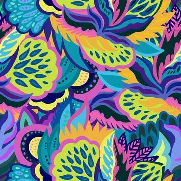 Bright seamless psychedelic pattern with abstract colorful elements. 스톡 일러스트