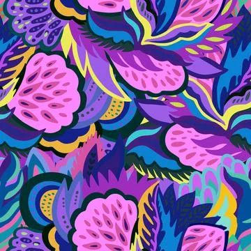 Bright seamless psychedelic pattern with abstract colorful elements. Illustrazione stock
