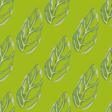 Bright seamless spring pattern with botanic monstera elements. Light green co Stock Illustration