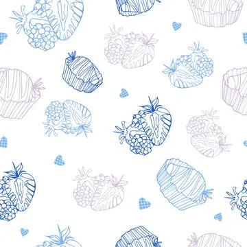 Bright seamless summer pattern. Blue strawberries and hearts 스톡 일러스트
