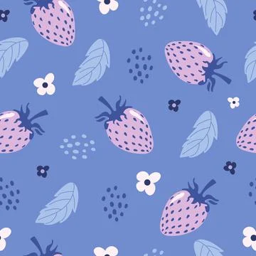 Bright seamless summer pattern. Delicate berries flowers leaves strawberries in Stock Illustration